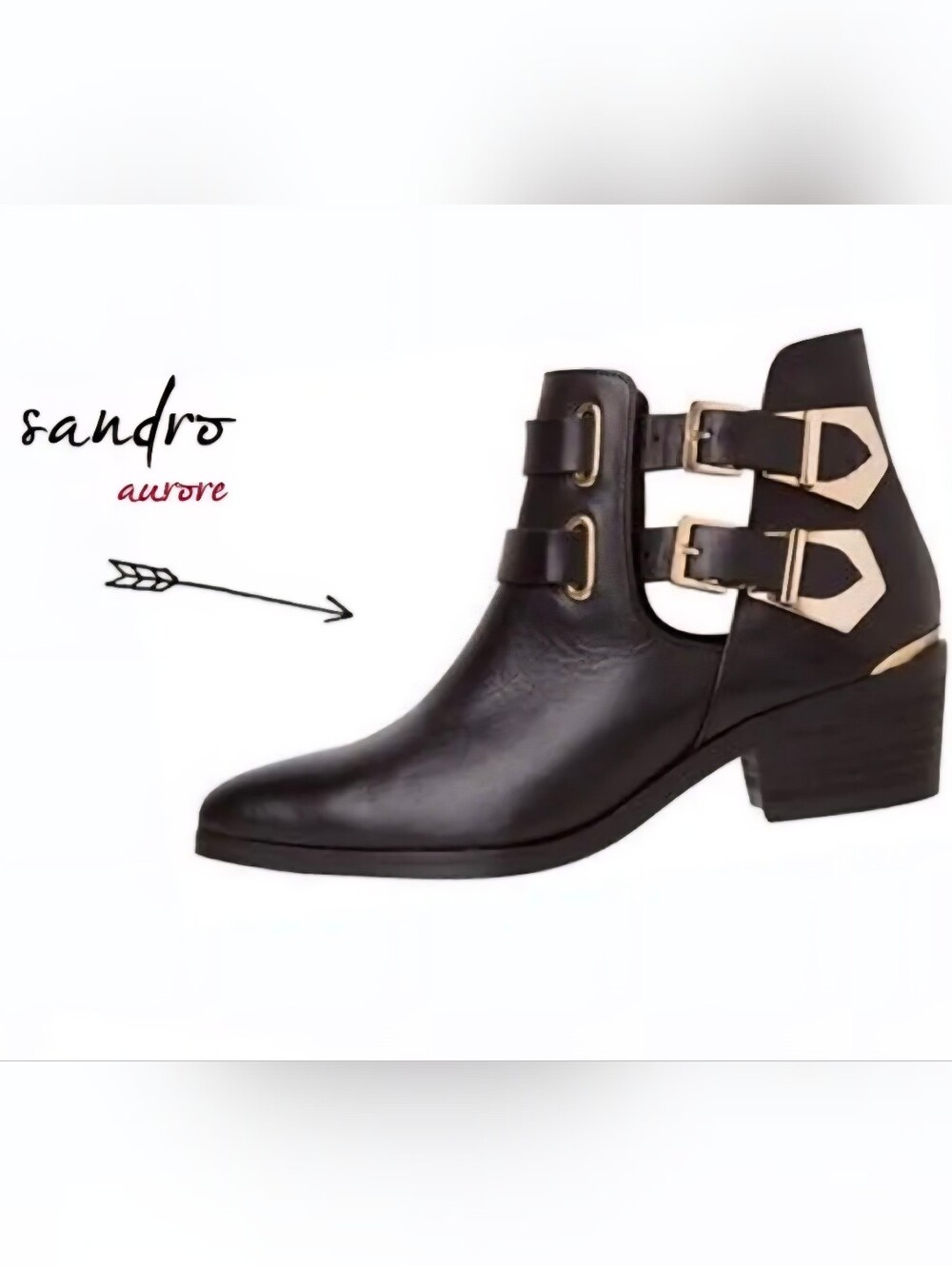 Sandro Black Ankle Boots with Gold Buckles